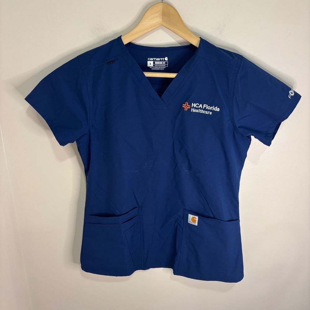 Carhartt Liberty V-Neck Scrub Top Navy Blue HCA Florida Healthcare Women S - Picture 2 of 13